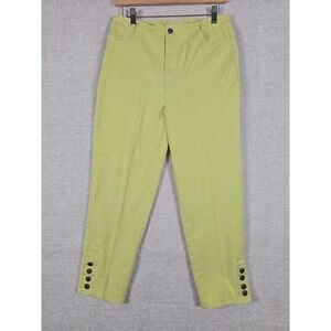 Taylor Brooke Womens High Rise Ankle Button Pants Lime Green Size 12 Made Canada